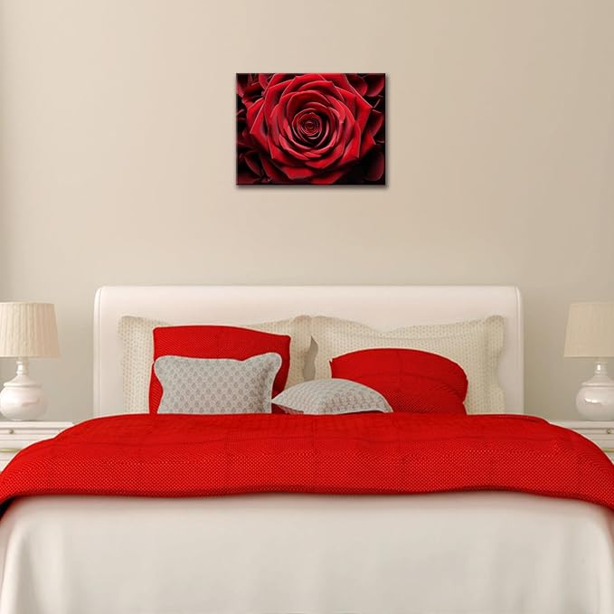 Red Rose Close Up Detail Modern Framed Flowers Giclee Canvas Prints Red Romantic Rose Flower Nature Floral Photography Realism Botanical for Living room Bedroom Bathroom 12"x16" Framed