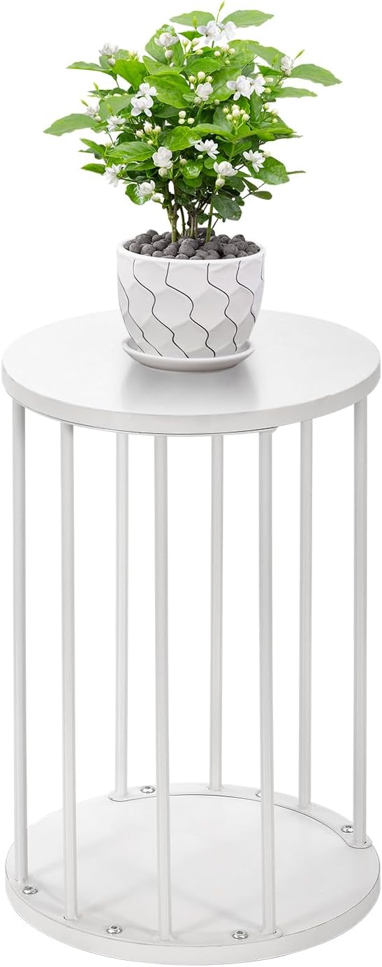 Leinade Plant Stand Indoor,small plant stool,Flower Pot Corner stand holder,Mid Century Heavy Duty Metal Tall Home Decor,Modern Round End Table,Small Rustic Display Stand for Living Room,Bedroom(White,18In)