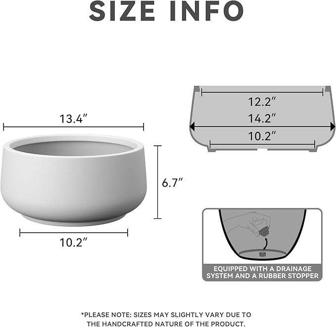 Kante 13.4" Dia Round Curvy Concrete Planter, Large Plant Pots with Drainage Hole and Rubber Plug for Indoor Outdoor Plants, Flower Pot for Home Garden Patio Porch, White