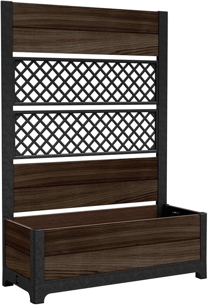 Keter Outdoor Planter Box with Privacy Screen and Trellis – 26 Gallon Raised Garden Bed for Climbing Plants & Flowers – Wood-Look Resin, Weather-Resistant Divider for Patio, Balcony & Backyard