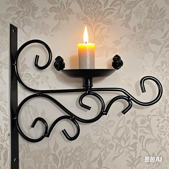 JunC Black Iron Candle Holder Hanger with Hooks for Hanging Plants Indoor Outdoor Wall Mount, Metal Bracket,Bird Feeder Hook, Wind Chime Holder (10lb Capacity) (Candle)
