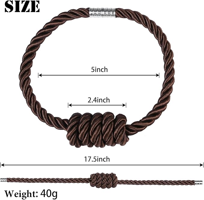 BEL AVENIR Magnetic Curtain Tiebacks, Decorative Drapery Holdbacks Modern Woven Tie-Backs with Exquisite Knot (Coffee, 4 Pack)