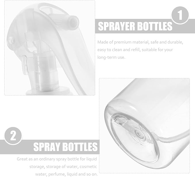 4pcs 300Ml Refillable Spray Bottles with Fine Mist Nozzle, Plastic Watering Sprayers for Plants, Travel, and Barbershop Use