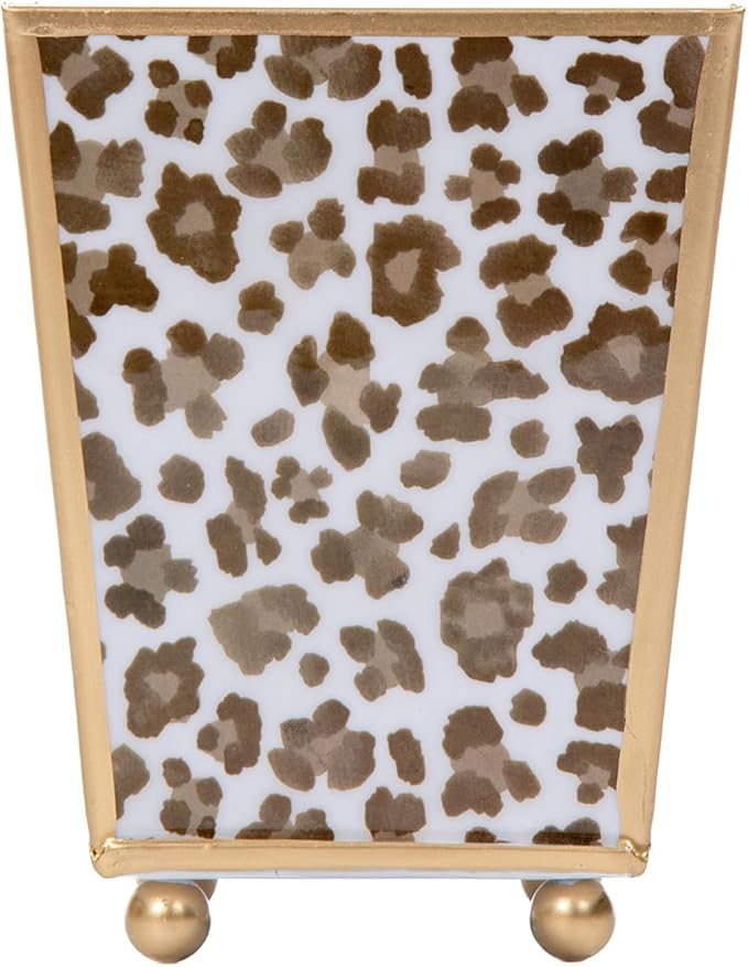 Jaye's Studio Decorative Planter Pots for Indoor Plants, Cachepot for Office, Kitchen, Bedroom, Desk, Living Room, Metal Flower Pot Small Planters, Gold Plant Pot Chinoiserie (Leopard Spots, 4 Inch)