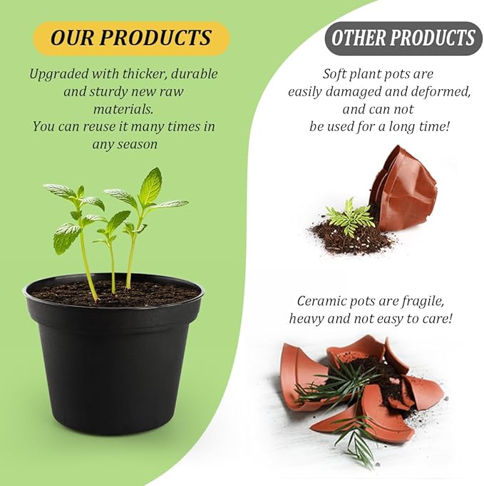 RooTrimmer 60 Pack 3 Inch Black Nursery Pots - Plastic Seedling, Seed Starter, Germination Pots with Drainage for Plants, Succulents, Flowers, Transplanting Gardening Gifts