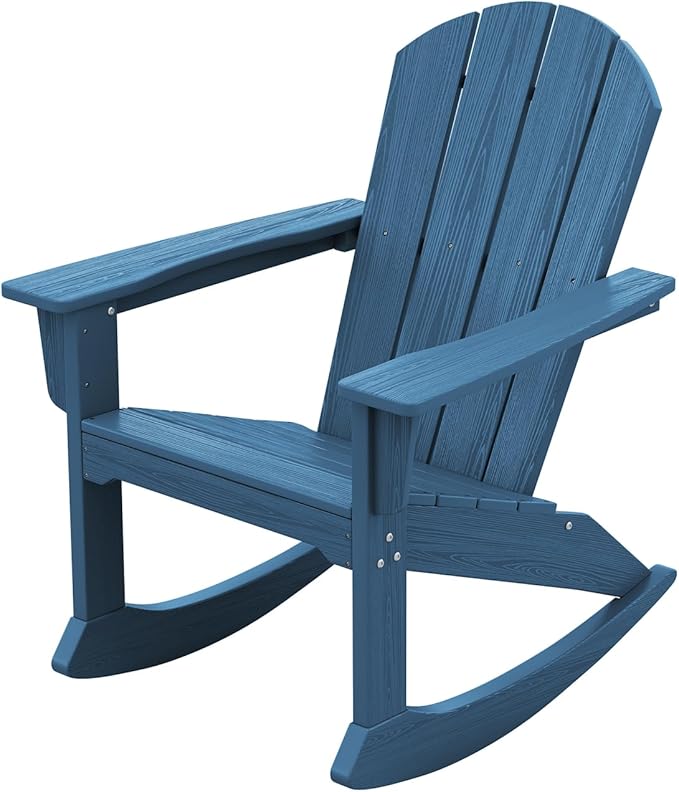 SERWALL Outdoor Adirondack Rocking Chair, All-Weather HDPE Adirondack Rocker Chair, Front Porch Rocker Chairs for Patio Lawn Porch Deck, Navy