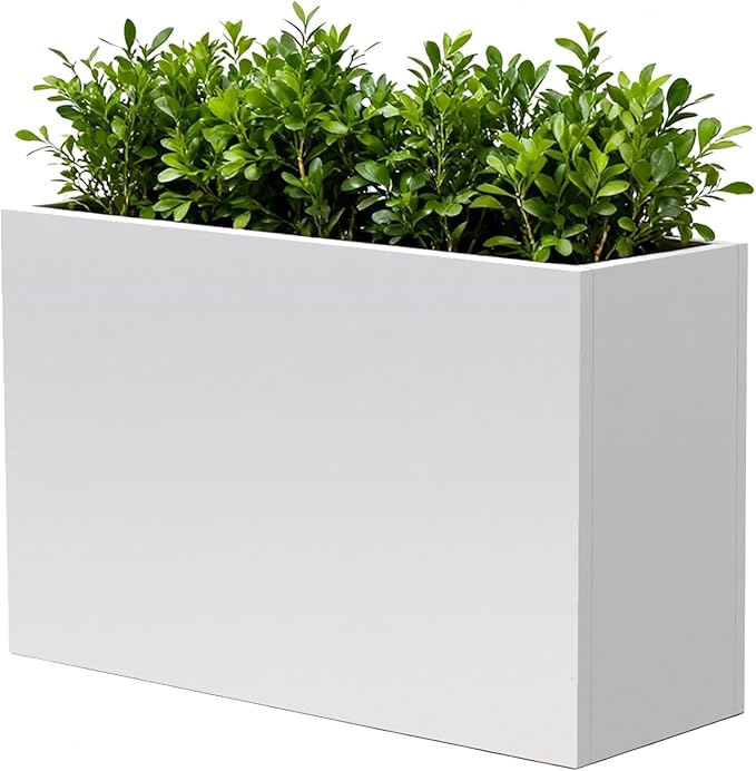 GZLVSOW White Steel Heavy Planter for Outdoor Plants Metal Rectangular Outdoor Planter Spliced Flower Box with Partitions for Outside,Indoor,Garden (White, 32 * 15 * 24)