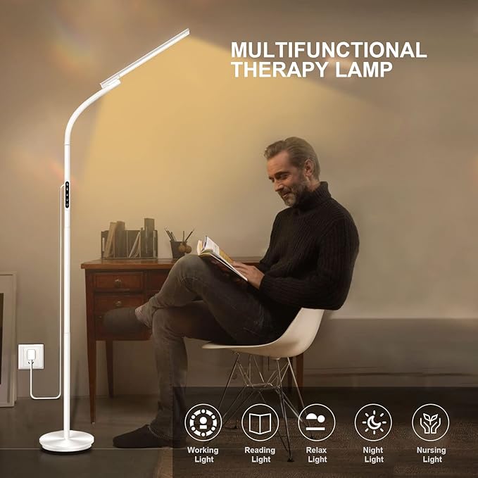 Sozapooty Light Therapy Lamp,10000 Lux Happy Therapy Light, Floor Sun Therapy Lamp with Remote & Touch Control & Adjustable Gooseneck for Reading/Office/Home