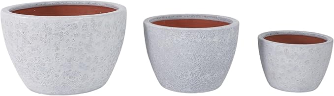 Pottery Clay Planter Pots Set - Planters for Versatile Plant Styling, Indoor & Outdoor Patio and Garden Display, Textured Home Decor Design for Modern Outdoor and Calm Interiors – 10" 7" 6", White