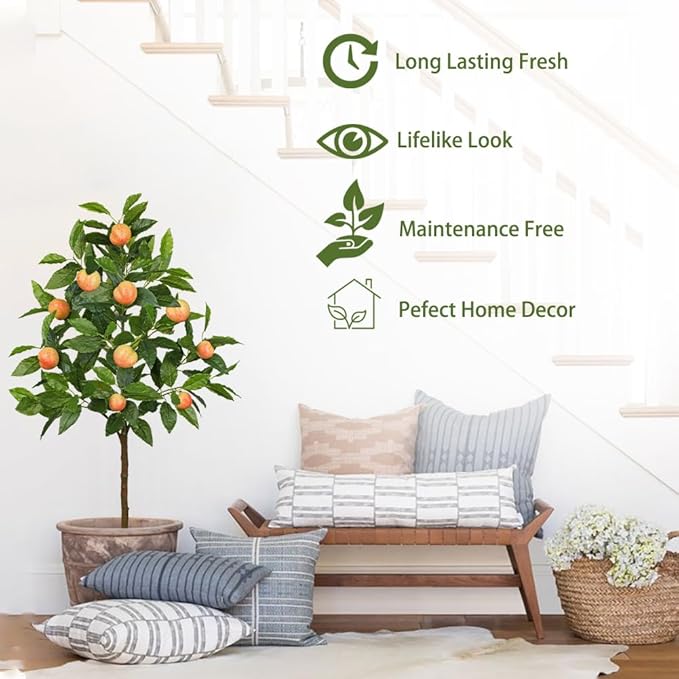 Artificial Peach Tree 3ft Fake Peach Fruits Plant in Pot Large Fake Floor Plants Faux Trees Indoor Apple Decorations for Home Living Room Office