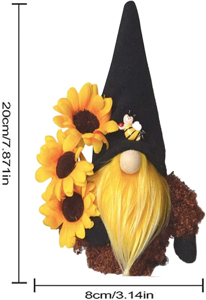 Gnome Plush Decorations for Home, Spring Summer Sunflower Gnome Decor, Handmade Faceless Plush Doll, Easter Gnomes Ornaments for Home Office Festival Decor (Black)