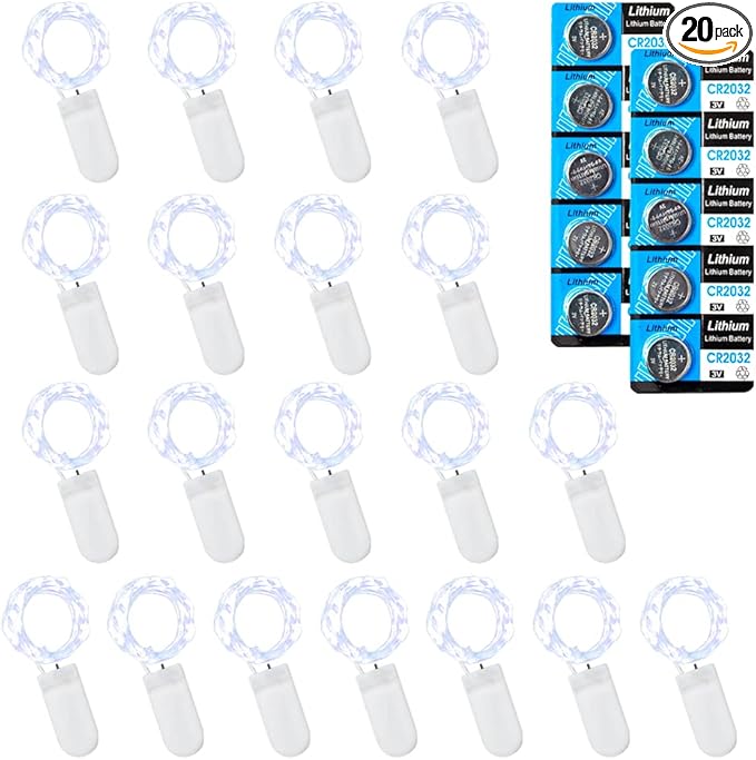 20 Pack Fairy Lights Battery Operated String Lights, 10 LED on 3.3ft Silvery Copper Wire，for Flowers Gift Box Wedding Party Christmas Decoration (20 Pack, Cool White)