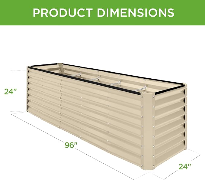 Best Choice Products 8x2x2ft Raised Outdoor Metal Garden Bed, Rectangular Planter Box for Herbs, Flowers, and Deep Root Vegetables w/ 240 Gallon Capacity- Beige