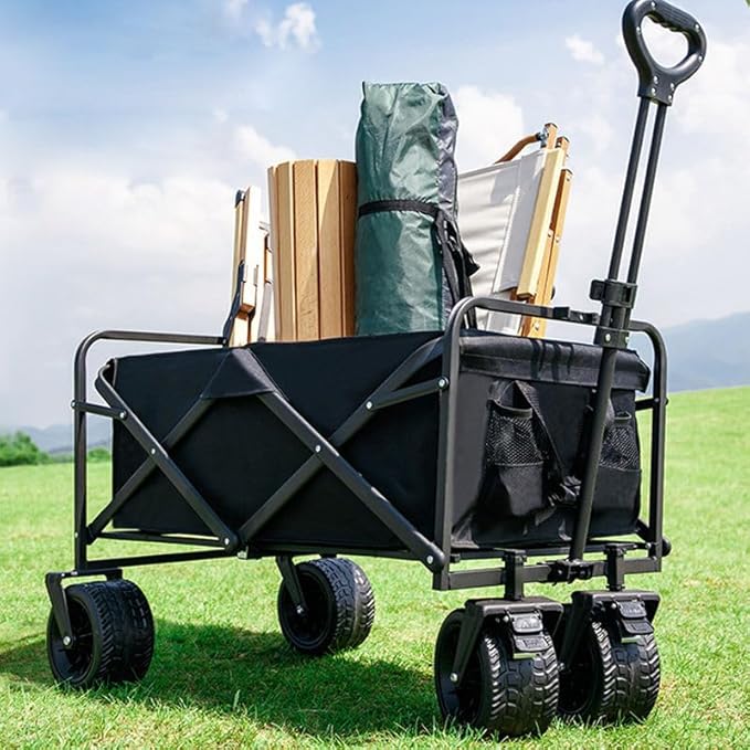 Wagons Carts Foldable, Heavy Duty Utility Shopping Cart with Wheels,Portable Utility Outdoor Wagon for Grocery, Shopping, Garden, Sports, Camping, Black