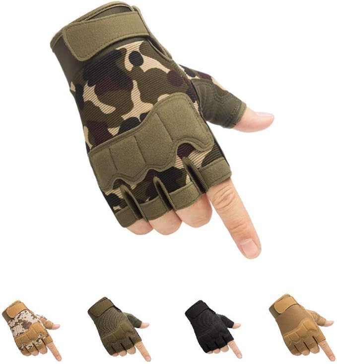 HYCOPROT Fingerless Tactical Gloves, Knuckle Protective Breathable Lightweight Outdoor Military Gloves for Shooting, Hunting, Motorcycling, Climbing