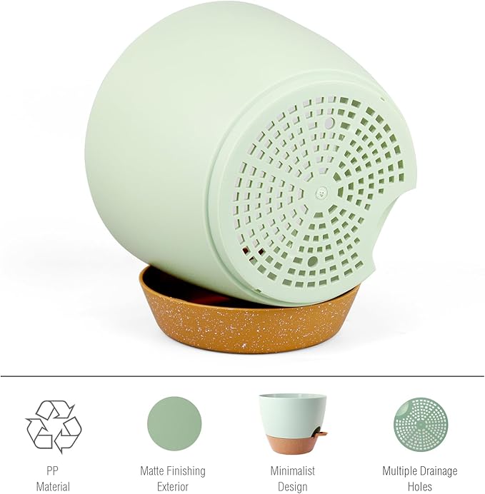Meowell 12 inch Large Self Watering Pots, Plant Pots with Mesh Drainage Holes for Indoor Outdoor Plants, Plastic Planters with Deep Reservoir for Garden House Flower Plants, Green with Brown