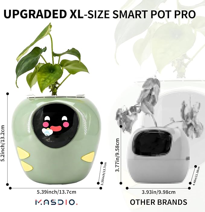 Plantbot Upgraded Large Smart Flower Pot Pet Planter Robot with Artificial Intelligence, Time Temperature Display, and Numerous Expressive Animations Based, for Indoor Decoration, Gifts (Green)