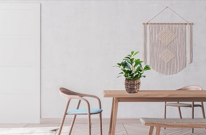 Ainuowei Artificial Vibrant Plants 14.2 inches Tall Fake Outdoor Greenery Plants with Ficus Leaves in Brown Rattan Planter for Indoor Home Office Garden Modern Decoration Ideal Housewarming Gift