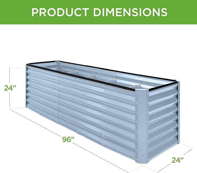 Best Choice Products 8x2x2ft Raised Outdoor Metal Garden Bed, Rectangular Planter Box for Herbs, Flowers, and Deep Root Vegetables w/ 240 Gallon Capacity - Mist Blue