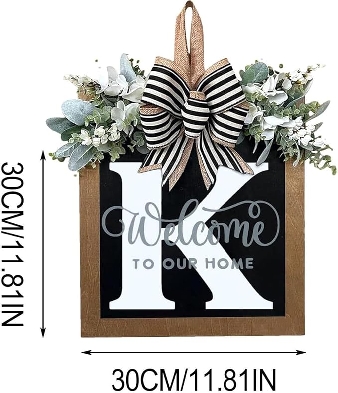 Last Name All Year Wreath, for Front Doors, Spring, Fall, 26 Last Name Letters All Year Round Wreaths, Suitable for Wedding Decorations, Home Porches, Farmhouses, Yards, Garden Decorations, Gifts (K)