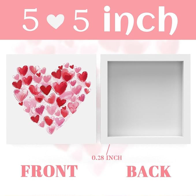 Valentines Day Decorations, Valentines Day Gifts for Her Him, Gift for Boyfriend Girlfriend, Pink Heart Brushstroke Anniversary Wooden Box Sign Husband Wife Home Office Bedroom Desk Decor
