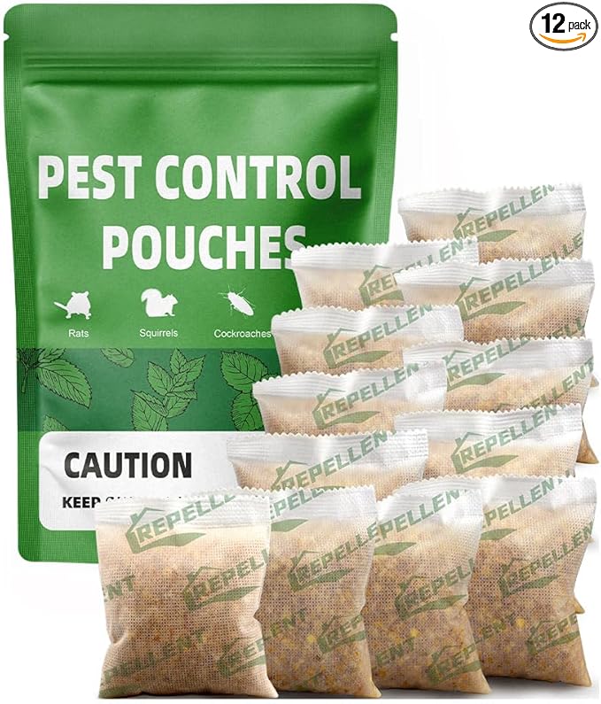 LAQDECDV Pest Control, Mouse Repellent Pouches, Rodent Repellent, Mice Repellant Indoor, Peppermint Mice to Repel Spider, Ant, Roach & Mosquito, Rat Repellant Outdoor, Keep Mouse Out of Camper-12P