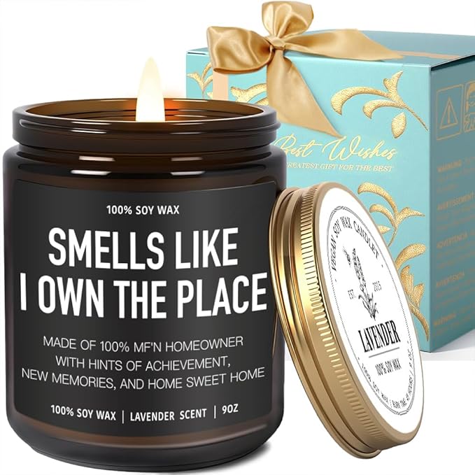 Smell Like I Own The Place Candle New Homeowner Housewarming Gifts New Home, Funny First House, Apartment, House Warming Gifts for Women, Men, Couple, First Time Home Buyers, Lavender Candles 9OZ