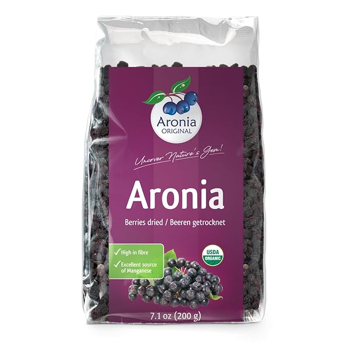 Organic Dried Aronia Berries 7.1 oz (200 g) – No Sugar Added | Vegan, Non-GMO, Gently Dried Black Chokeberries | High in Antioxidants & Fiber – Made in Germany