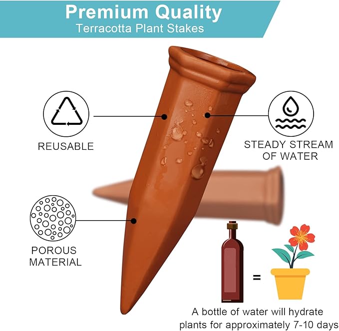 10 Pieces of Plant Watering Piles, Plant Watering Devices,Plant Water Seepage Devices, Clay self Watering Nails, Used for Automatic Watering Systems for Indoor and Outdoor Plants in Vacation Homes