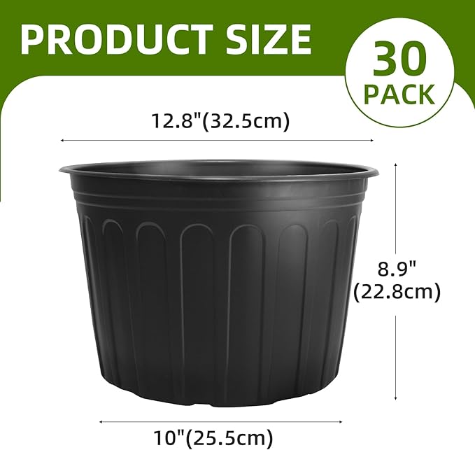 SLMKHHU 30 Pack 5 Gallon Plastic Nursery Pots,12.8 Inch Thickened Soft Plant Pots with Drainage Holes,Flower Planter Container for Seedlings Garden,Indoor and Outdoor