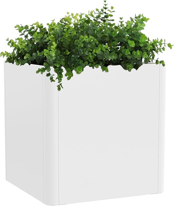 Gardenaire Large Outdoor Square Planter 20" L x 20" W x 21" H,White Square Planters for Indoor and Outdoor All-Weather Use