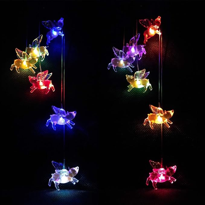 xxschy LED Solar Fly Pigs Wind Chimes Outdoor - Waterproof Solar Powered LED Changing Light Color 6 Flying Pigs Mobile Romantic Wind-Bell for Home, Party, Festival Decor, Night Garden Decoration