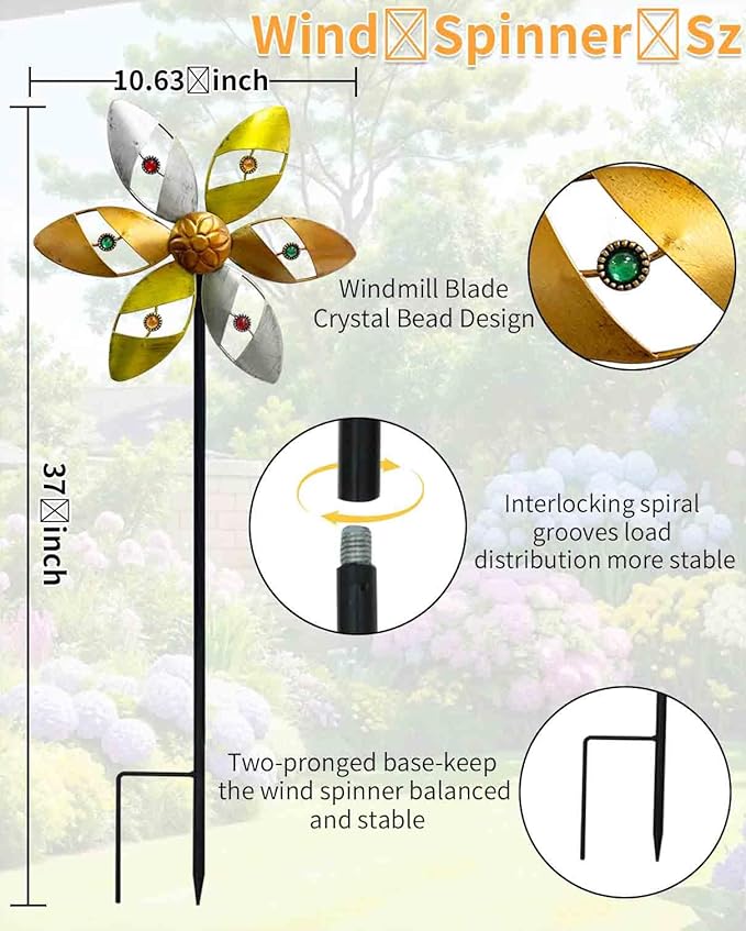 Gronhof Wind Spinners Outdoor Metal, 37" Tall × 10" Diameter Pinwheels for Yard and Garden Decor, Kinetic Wind Sculpture