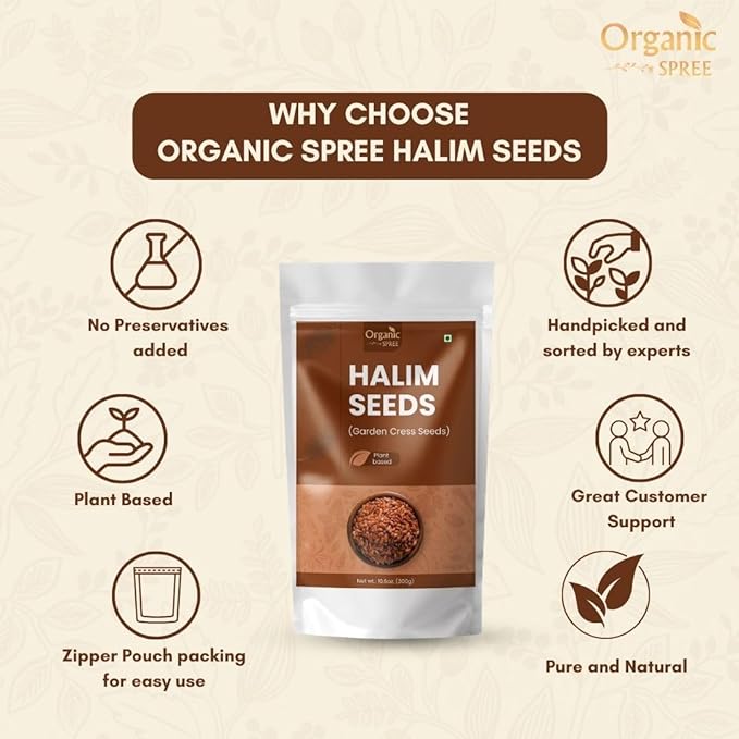 Organic Spree Halim Seeds 300gm (10.6oz) | Garden Cress Seeds | Lepidium Sativum | Pure and Natural - Pack of 3