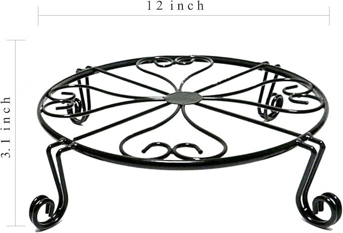 NSYOOMH 2 packs 12" Black Metal Plant Stands Heavy Duty Plants Holder Outdoor Indoor, Round Wrought Iron Sturdy Flower Planter Pot Stand, Corner Gardening Inside Potted Plant Risers - 12Inches