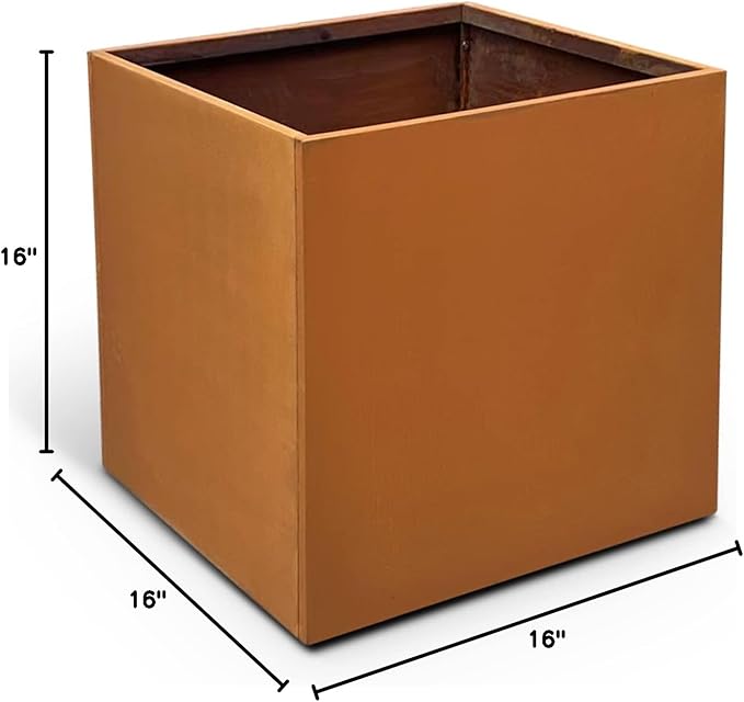 GZGNEEVL Corten Steel Planter Box Metal Planters Square Outdoor Steel Planter Cube Rustic Flower Pot 16 Inch Integral Durable Antique for Commercial Residential Garden Patio Deck and Backyard