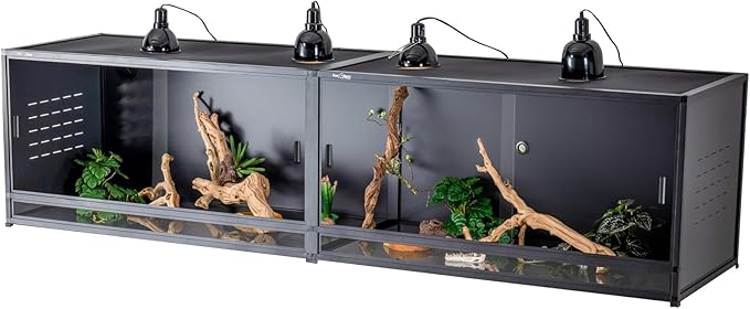 ToxiRium Reptile Tank 4-Pack Connectable Kit, 48"x24"x46" and 48"x24"x24" PVC Enclosures, Extra Large & Tall Stackable Terrariums for Bearded Dragon & Ball Python with Front Glass Doors & Locks