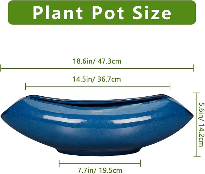 Teagas Bonsai Tree Pot 18 Inch - Ceramic Succulent Pots Large Bonsai Planter for Indoor Outdoor Plants Decorative Plant Pot with Drainage Hole Flower Pot for Home Garden Room Decor Blue