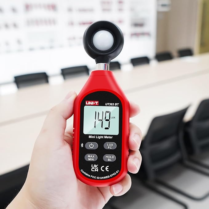 UNI-T Light Meter UT383BT Lux Meter Lumens Digital Illuminance Meter 0~199900 Lux (0~18500 FC) Foot Candles Luxmeter for Film Photography Plants Photometer Lighting Intensity Brightness Measurement