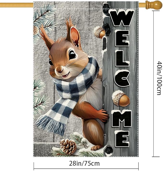 Winter Garden Flag 28x40inch The Nut Squirrel Welcome Large Garden Flags Yard Porch House Flag Double Side For Home Outdoor Yard Patio Lawn Decor, Garden Decorations (RMQ-160D, 28"X40")
