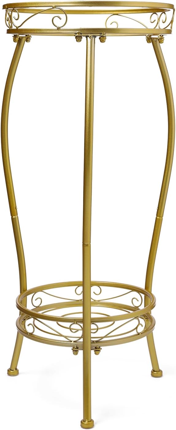 Kavlium Plant Stand Indoor Outdoor，Tall Gold Metal Rustproof Stable Plant Stands，2 Tier 27.1 inch Multiple Plant Rack Holder Rack Flower Pot Stand Heavy Duty Plant Shelf (Gold)