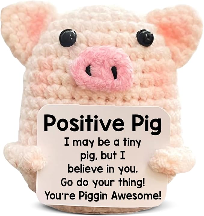 WEZADUK Funny Positive Crochet Pig Gifts for Women Friends, Pink Handmade Emotional Support Plush Pig Decor, Cute Mothers Day Birthday Gifts