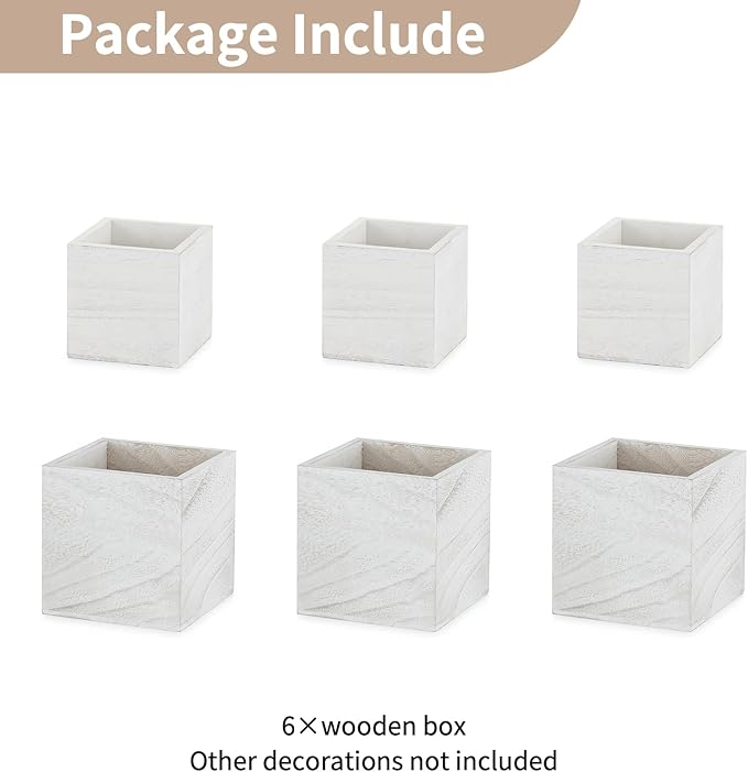 NUPTIO Wooden Box for Centerpiece Wedding: 6 Pcs Rustic Square Planter Box Farmhouse Table Fall Decor - 4×4" & 5×5" Whitewashed Small Wood Vases Flower Pots for Windowsill Home Garden
