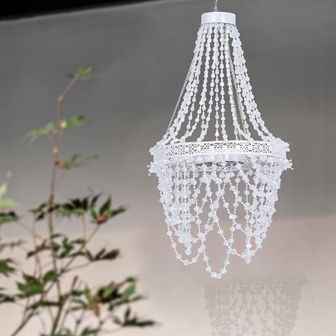 Solar Hanging Acrylic Crystal Chandelier Outdoor Garden Decorative Lights Powerful Lithium Battery 54 Warm LEDs Easy Hanging Waterproof Outdoor Lantern for Valentine Garden Gazebo, Party, Wedding,Tree