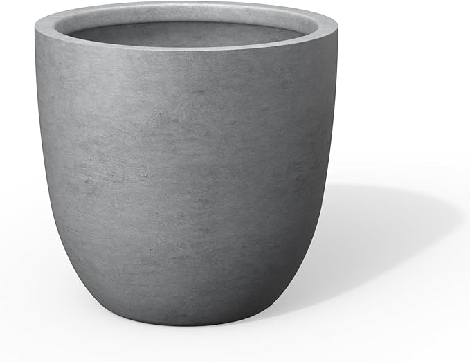 Kante Round Concrete Planter, Large Outdoor Indoor Garden Pots with Drainage Hole, 14-Inch Diameter Flower Pots for Patio, Garden and Home, Gray