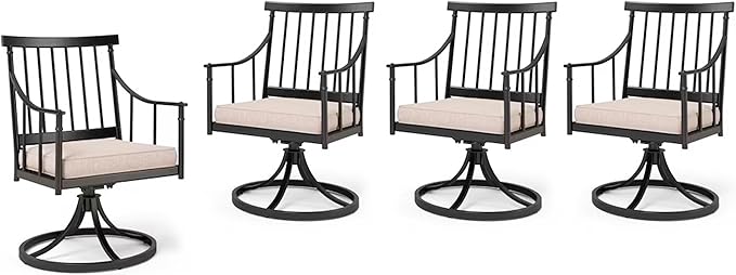 PHI VILLA Swivel Chairs Set of 4 Patio Dining Rocker Chair with Cushion Rocking Patio Furniture for Garden Backyard Bistro, Beige