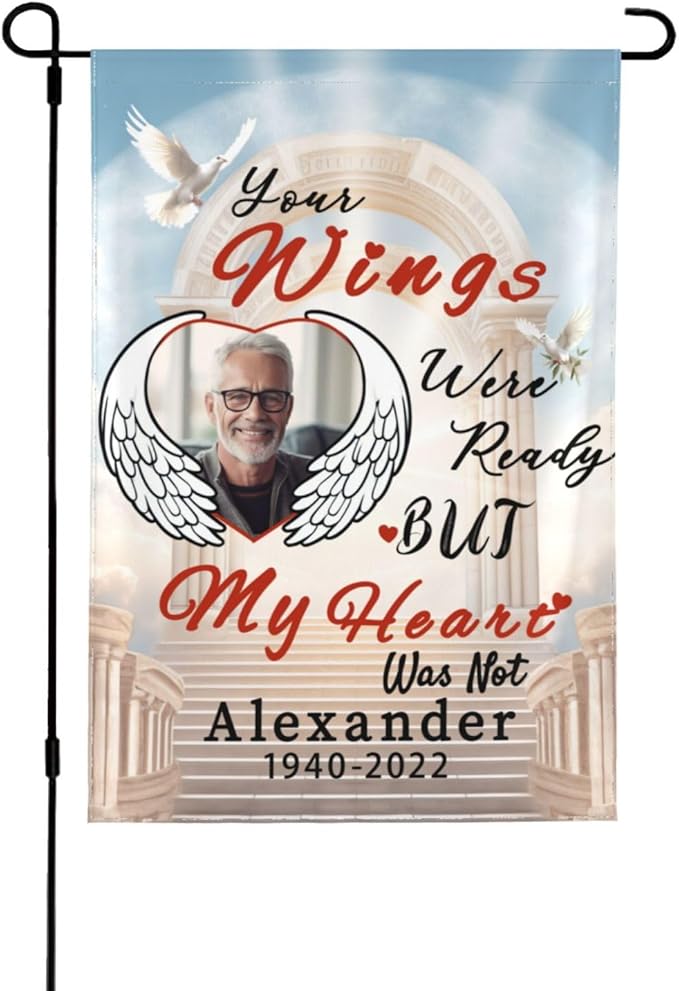 Custom Memorial Flag Personalized Garden Flag for Cemetery in Loving Memory with Photo Name Date Memory Flags Outdoor Double Sided Yard Flags (A-Memorial Flag, 28x40(in))
