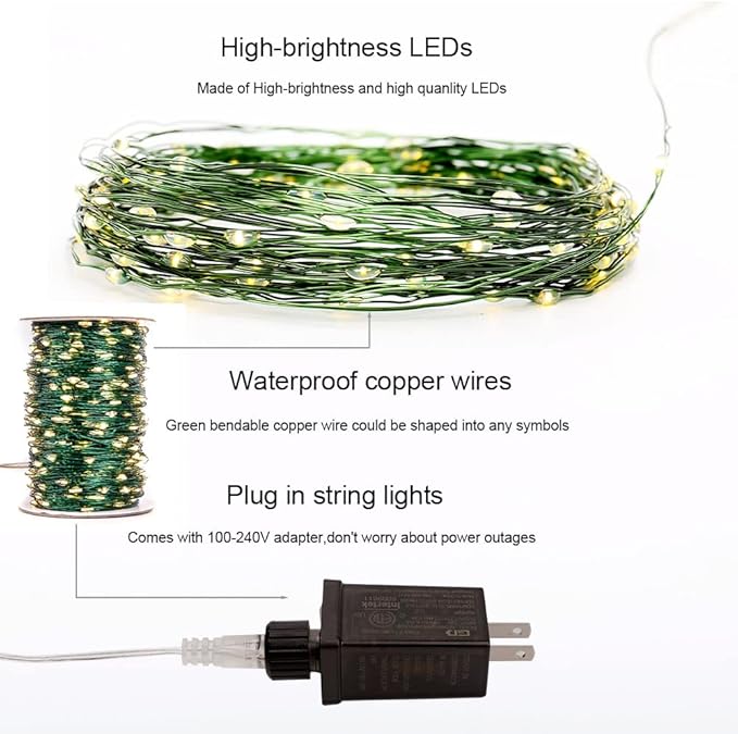 Extra Long Green Wire Fairy Lights Plug in 660FT High Bright 2000 LED Waterproof LED String Lights with Remote Warm White for Christmas Tree, Patio, Garden, Backyard