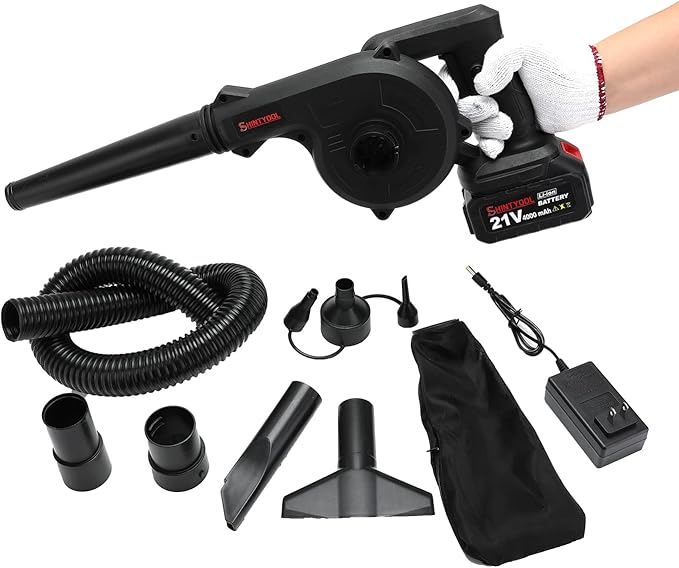 Mini Blower Black,2- in-1 Cordless Small Blower with 21v Lithium Battery, for Inflating,Blowing Leaf,Clearing Dust & Small Trash,Car,Computer Host,Hard to Clean Corner by SHINTYOOL