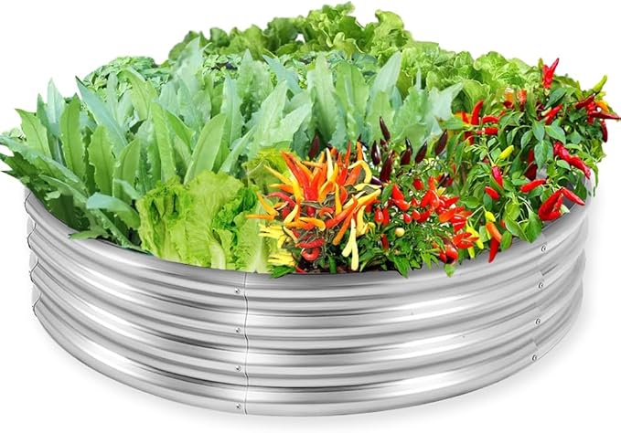 3 ft Galvanized Steel Raised Garden Bed, Large Outdoor Metal Planter Box Big Flower Plant pots for Patio Backyard Porch Deck Planting Flowers Vegetables and Herbs (Silver, 3 ft)
